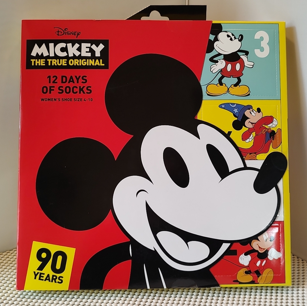 Mickey 90 Years 12 Days of Socks Women's Shoe Size 4-10 Disney Advent Calendar